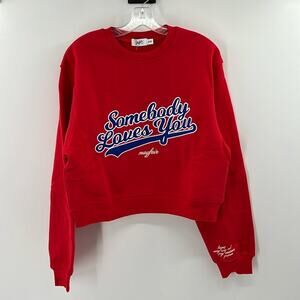 Mayfair Somebody Loves You Cropped Sweatshirt - Red/Blue - S/M - NWT